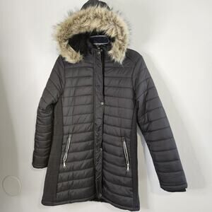 Hanton Women's Lined Puffer Coat with Detachable Hood Size M Black Worn Once